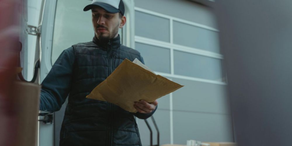 image of a postal worker managing parcel delivery