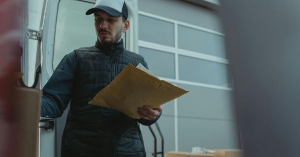 image of a postal worker managing parcel delivery