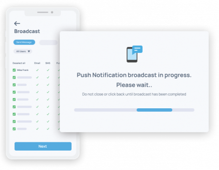 MYBOS platform interface showing Email & SMS messaging notification features for facilities communications