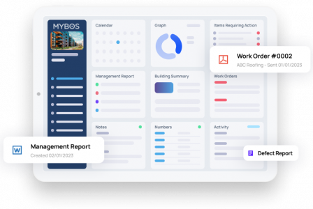 MYBOS best work order management software dashboard for property managers with reports and calendar view